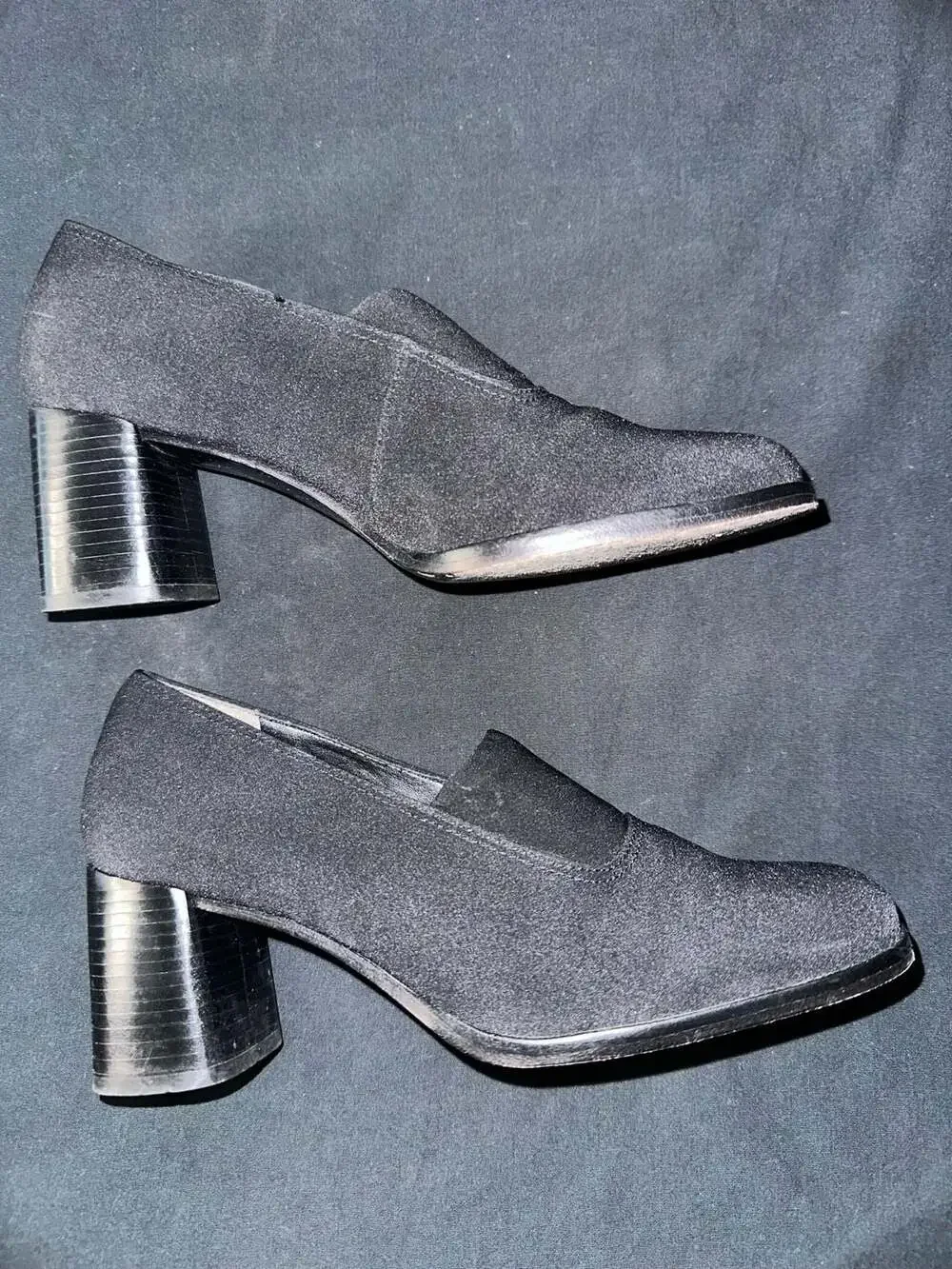 No.63 Enzo Angiolini Black Suede Block Heel Slip-On Pumps Size 6.5M